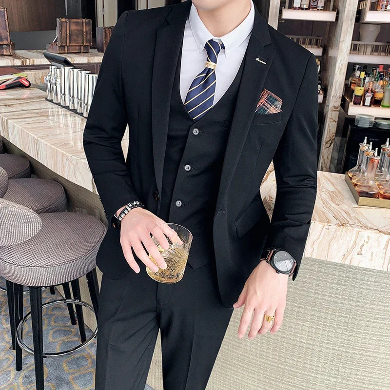 S-7XL (Zakett+Mellény+Nadrág) Divatos Butik Rácsos Formális Üzleti Férfi Öltöny 3 Részes Szett Vőlegényi Esküvői Ruha Kockás Öltöny Bemutató Színpadra