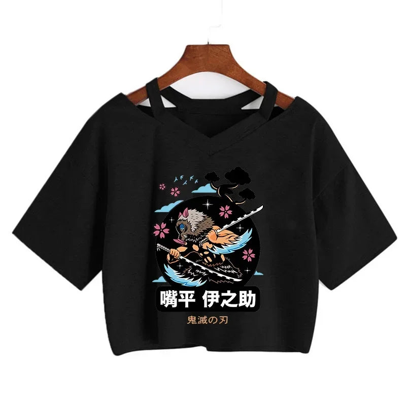 Demon Slayer póló Nezuko póló női Kimetsu No Yaiba crop top pólók japán anime Tanjiro Kamado felsők Manga póló női