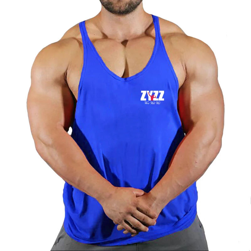 Férfi testépítő trikó, ujjatlan felső, fitnesz, pamut mintás