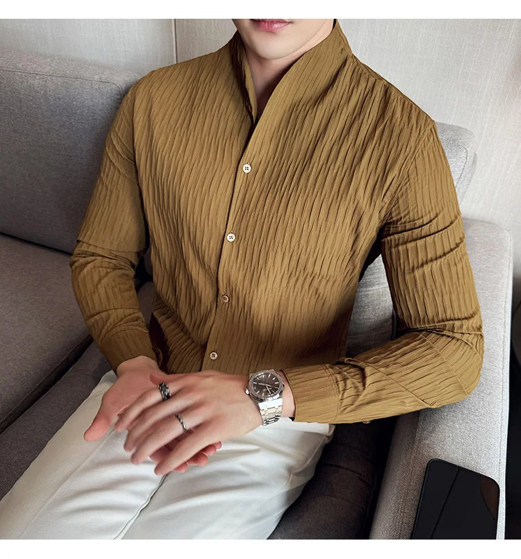 Új férfi ing, brit stílusú, lezser, hosszú ujjú, elegáns felsőrész, 4XL-M méretben
