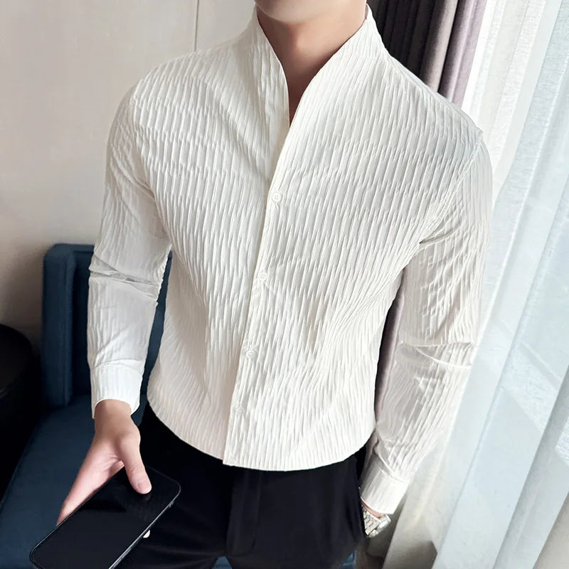 Új férfi ing, brit stílusú, lezser, hosszú ujjú, elegáns felsőrész, 4XL-M méretben