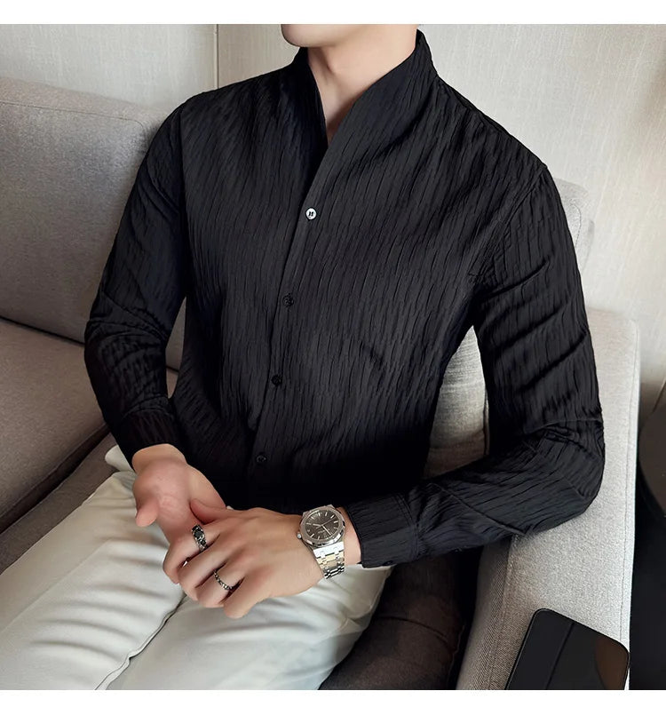 Új férfi ing, brit stílusú, lezser, hosszú ujjú, elegáns felsőrész, 4XL-M méretben