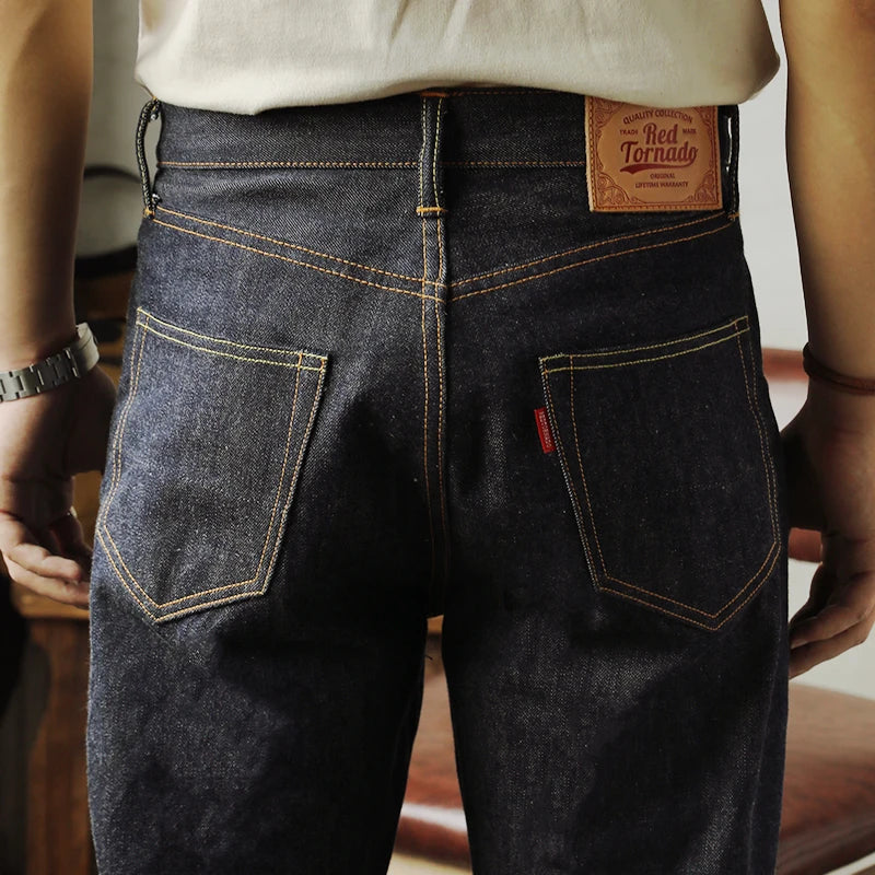Piros Tornado 55501 Laza Egyenes Fazonú Férfi Farmer Raw Selvedge Farmer Nadrág Amekaji