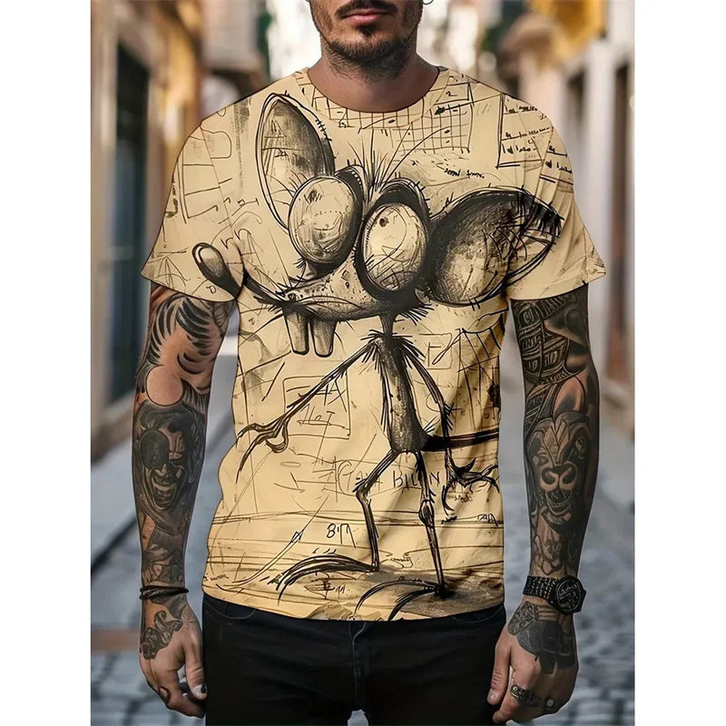 Szörny Graffiti Művészet Grafikus Póló Férfiaknak Vicces Állatos 3D Nyomtatott