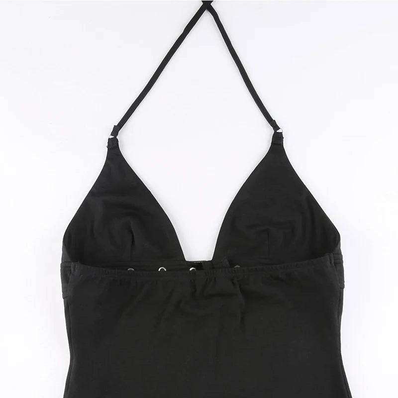 y2k Bandage Crop Top Fekete Hát nélküli Felső Fűzős Aranyos Party Strand Női Retro Alap Punk