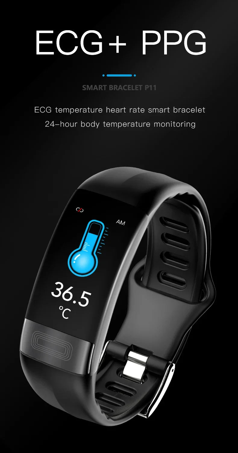 Smartwatch EKG intelligens csuklópánt vízálló P11 Plus intelligens karkötő aktivitáskövető vér oxigén intelligens karkötő fitnesz karkötő