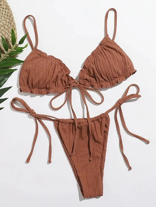 Új 2025 szexi fürdőruha, csíkos bikini, női fürdőruha, push up bikini, kötszer, strandruha, egyszínű bikini szettek