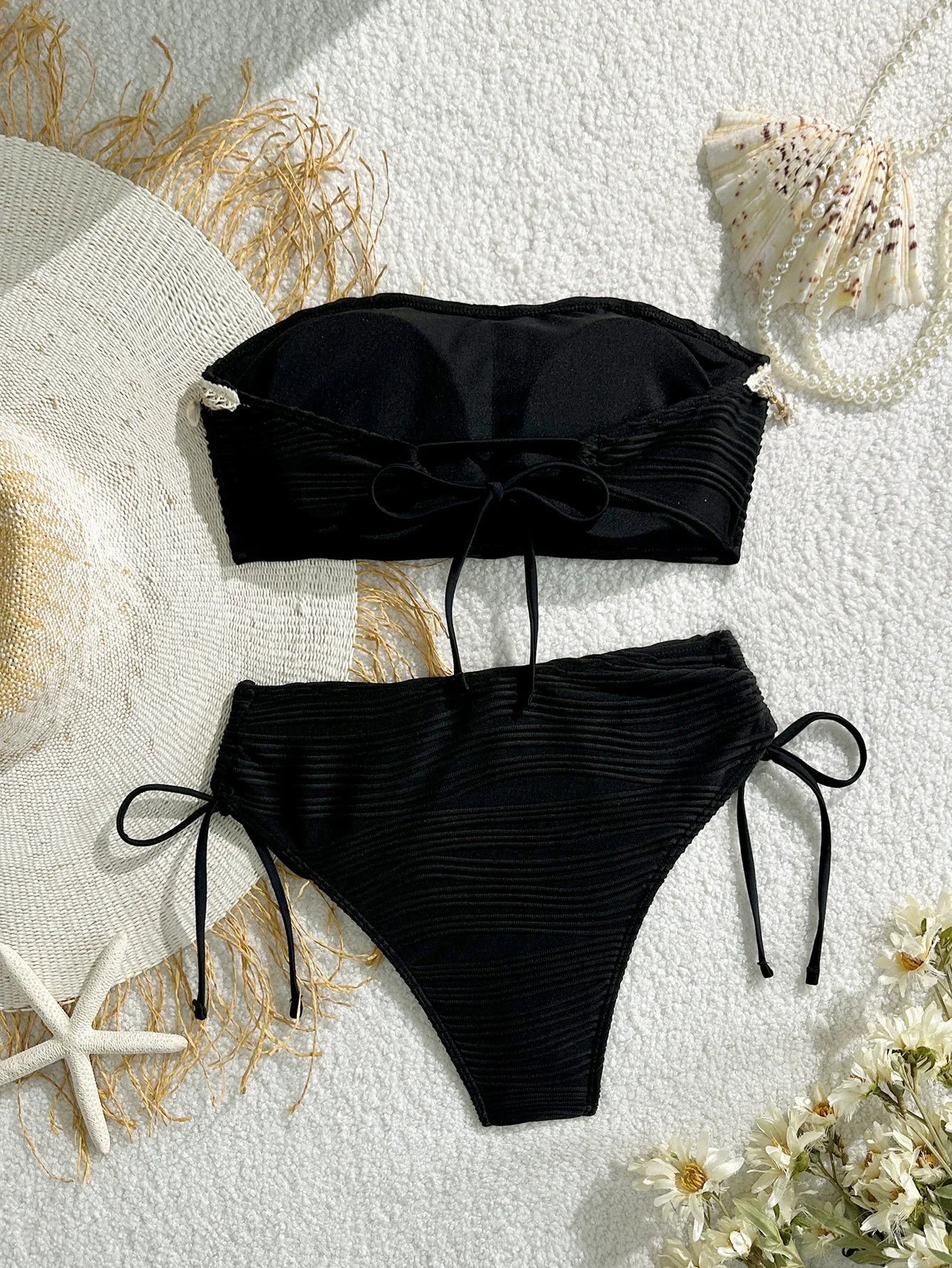 XS - XL Bandeau ráncos, magas kivágású bikini női fürdőruha női fürdőruha kétrészes bikiniszett kagyló fürdőruha úszás