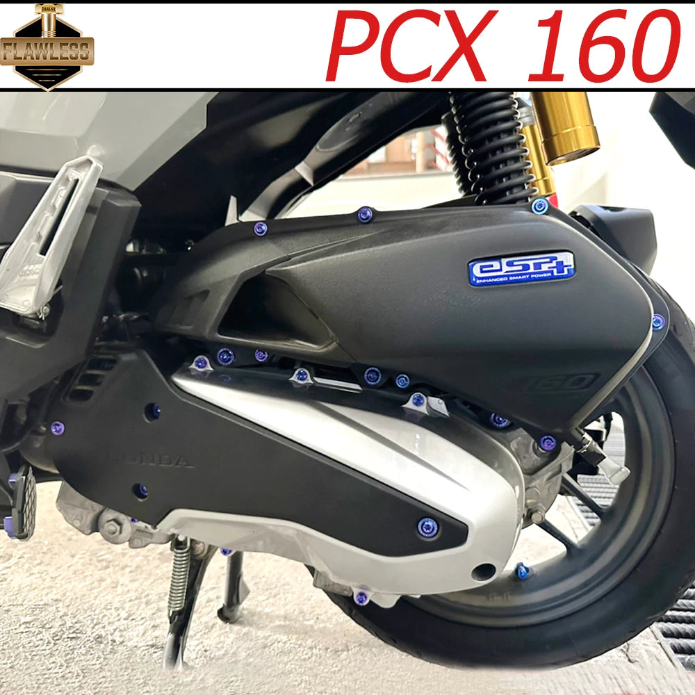FLAWLESSTI Gr5 Titán forgattyúház Légszűrőház Hűtő Motorolaj Lengőkar Féktárcsa Kipufogócső Hátsó Lengéscsillapító Csavar Honda PCX 160-hoz