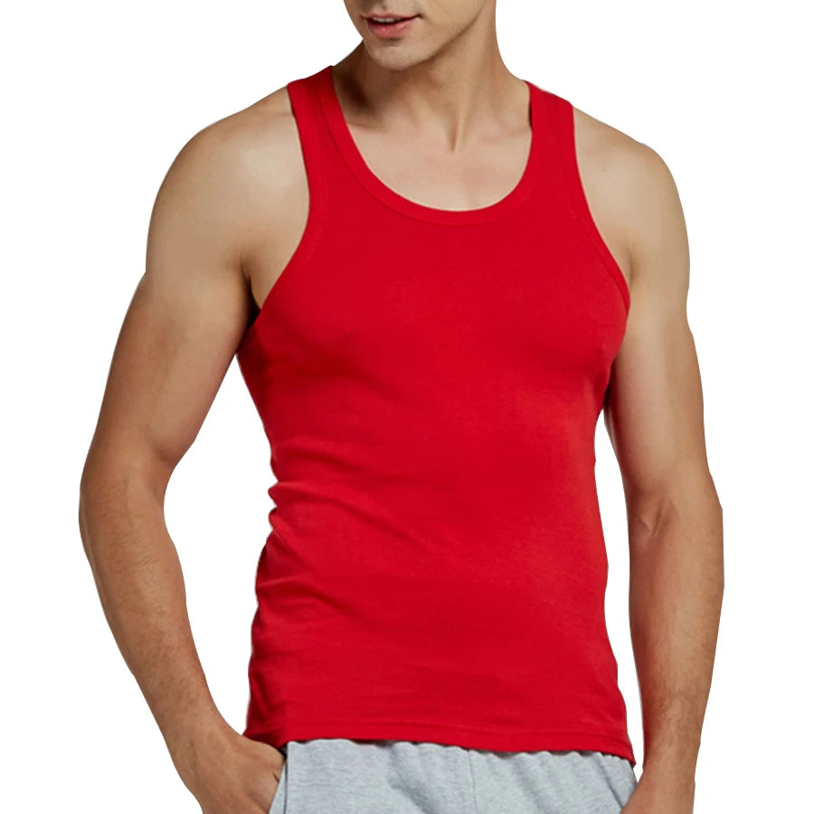 Férfi Tank Tops Fitness Hűvös Nyári 100% Pamut Ujjatlan Felsők Edzőterem Slim Alsóing  10 Szín 1DB