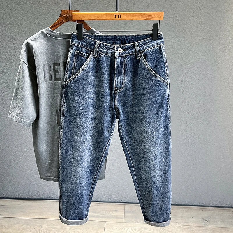 Férfi farmernadrágok Utcai divat Szűkülő nadrágok Kék Hétköznapi Személyiség Vintage Férfi Ruházat Slim Farmer