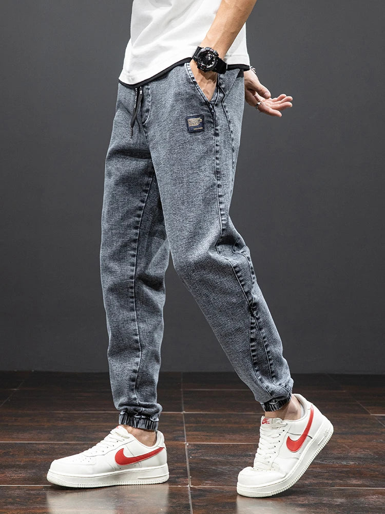 Tavaszi-nyári fekete kék cargo farmer férfi utcai viselet farmer jogger nadrág férfi bő farmer nadrág plus size