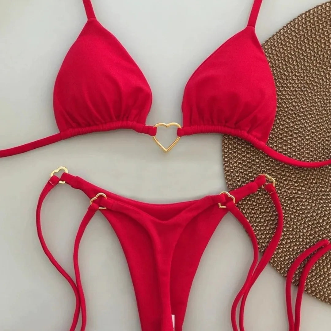 Új, egyszínű, fehér bikini női öltöny, alacsony derekú, fűzős, divatos, kétrészes fürdőruha szett