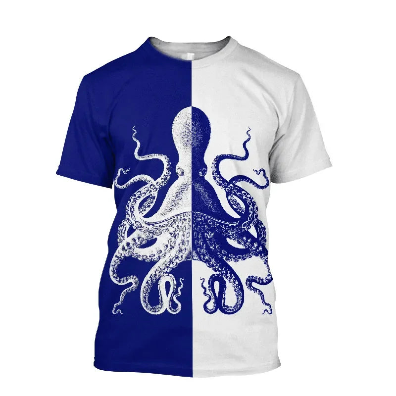 Tentacle Organism Mintás Férfi Póló Retro Óceán Állatos 3D Nyomtatott Pólók Laza