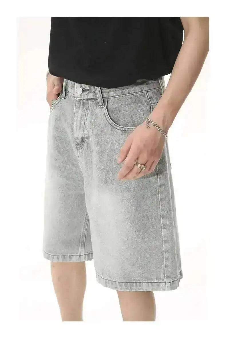 IEFB Nyári Férfi Lezser Farmer Rövidnadrág Laza Közepes Magas Derekú Divat Térdhosszúságú Farmer Rövid Nadrág Vintage Férfi Új Koreai