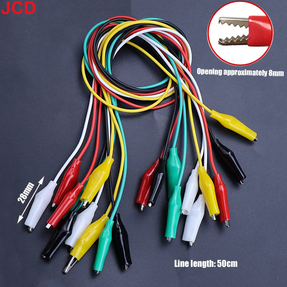 JCD 10 db-os krokodilcsipeszek elektromos mérésekhez, 5 színű mérővezetékek mérőszondákkal, krokodil alakú jumperkábel krokodilcsipeszekkel