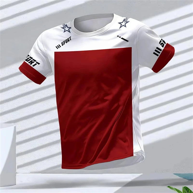 Divatos futó sportpólók férfiaknak, nyári, hétköznapi, szabadtéri fitnesz, 3D nyomtatott, laza, gyorsan száradó, lélegző pólók, felsők