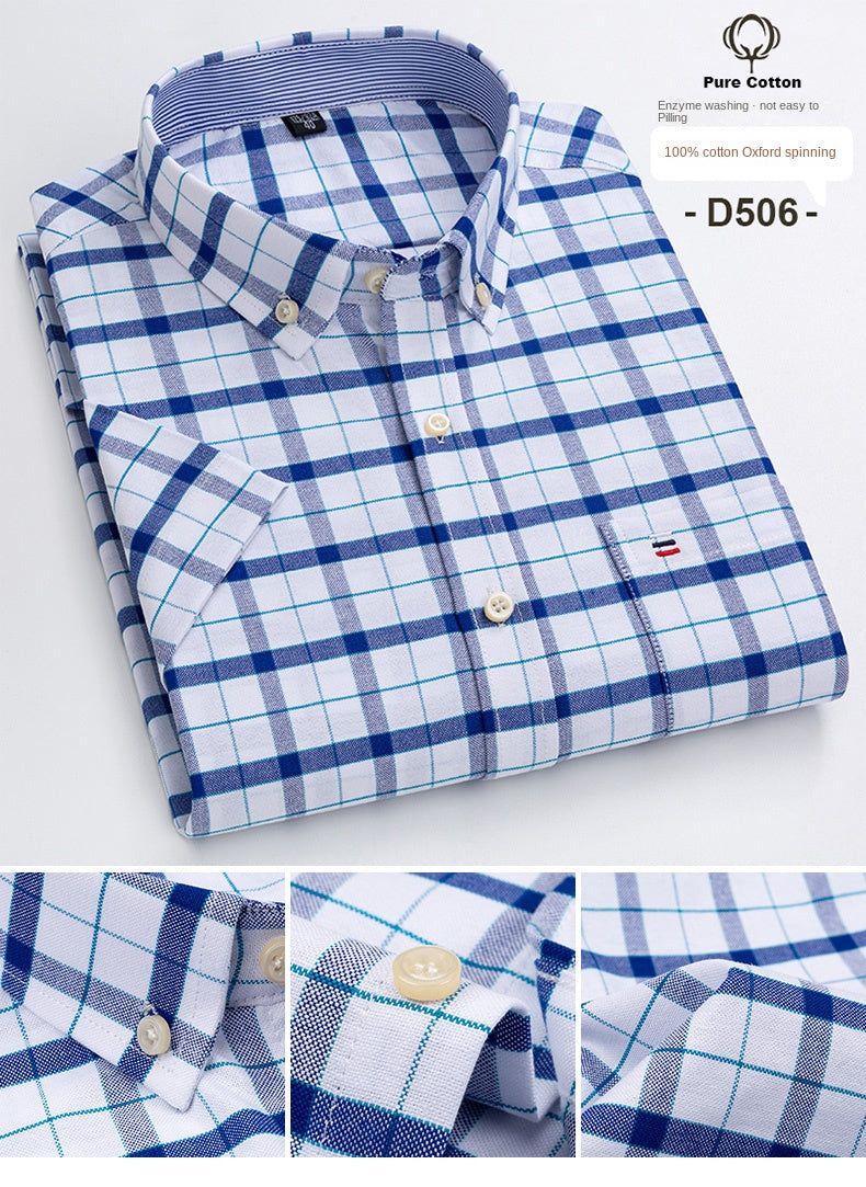 100% pamut férfi Oxford ing, rövid ujjú, nyári, kockás, csíkos, férfi ruházat, üzleti, normál szabású, túlméretezett ing, 7XL, 6XL