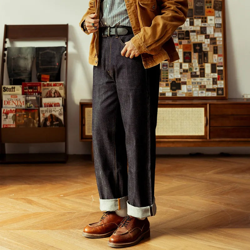 Piros Tornado 55501 Laza Egyenes Fazonú Férfi Farmer Raw Selvedge Farmer Nadrág Amekaji