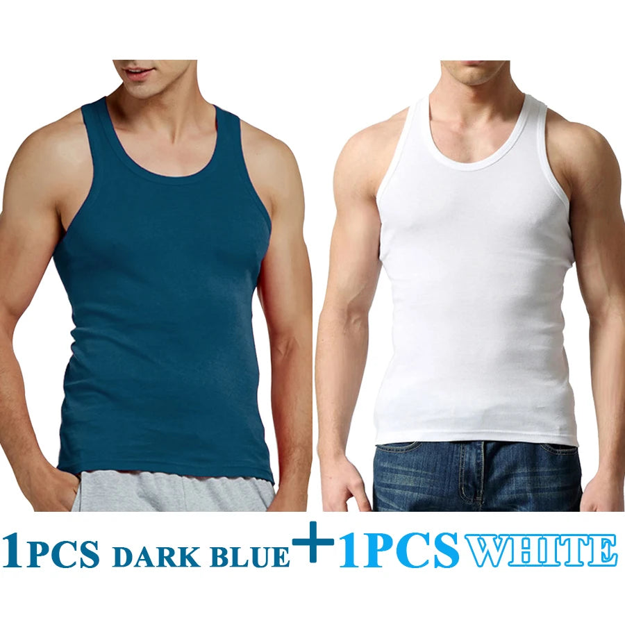 Férfi Tank Tops Fitness Hűvös Nyári 100% Pamut Ujjatlan Felsők Edzőterem Slim Alsóing  10 Szín 1DB