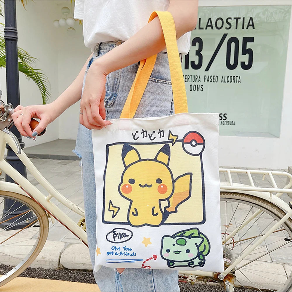 Anime Pokemon vászon táska válltáska mindennapi hordozható kézitáska bevásárlás élelmiszer diákok lányok tinédzserek ajándékok
