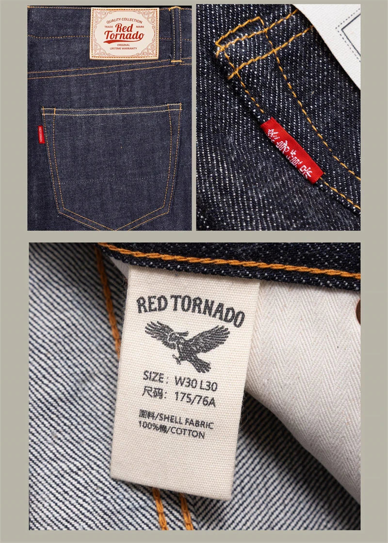 Piros Tornado 55501 Laza Egyenes Fazonú Férfi Farmer Raw Selvedge Farmer Nadrág Amekaji