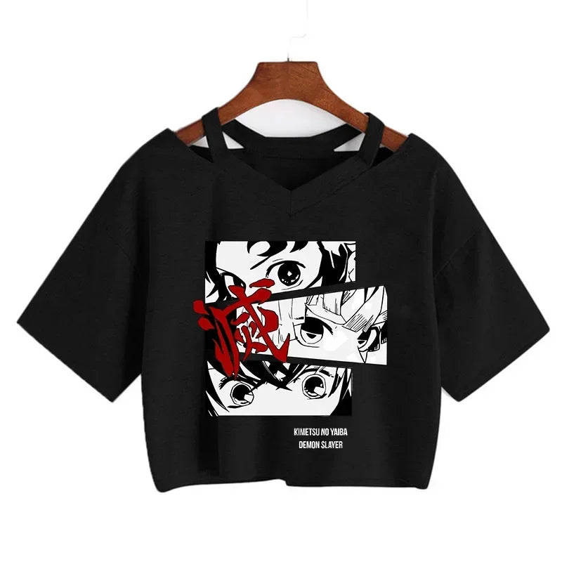 Demon Slayer póló Nezuko póló női Kimetsu No Yaiba crop top pólók japán anime Tanjiro Kamado felsők Manga póló női