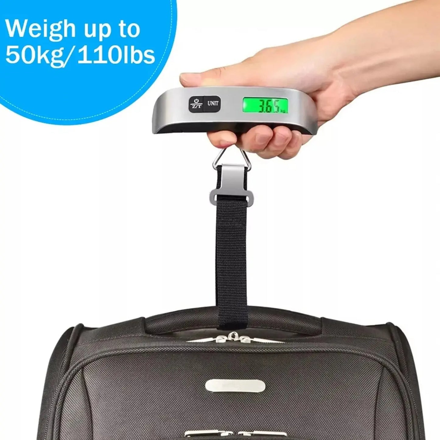 Poggyászmérleg 110 font 50 kg-os digitális kézi, hordozható, függő poggyászmérleg utazó bőrönd súlymérleghez
