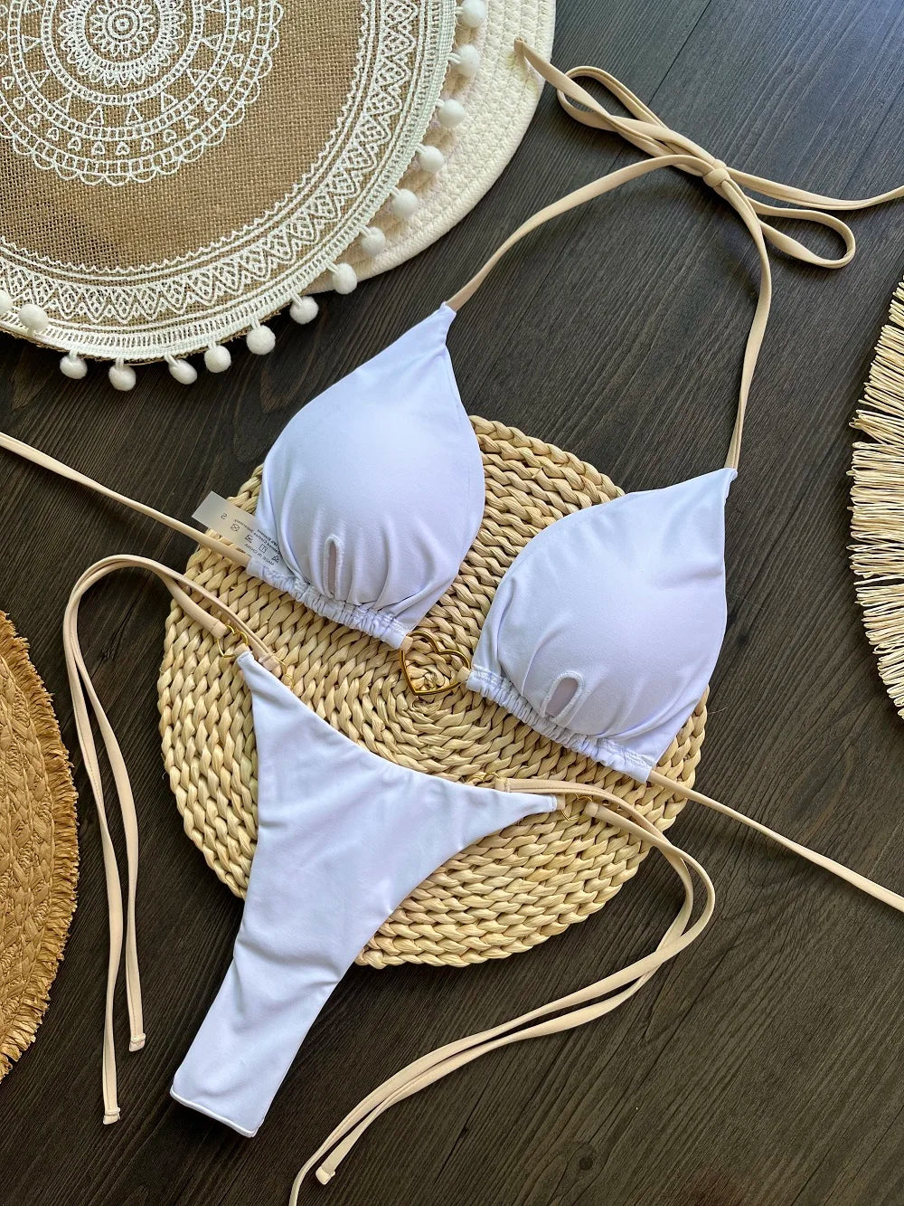 RUOTONSEPT Szexi Pántnélküli Egyszínű Bikini Szett Női Fürdőruha Kétrészes Háromszög Tanga Fürdőruha Brazil Bikinik