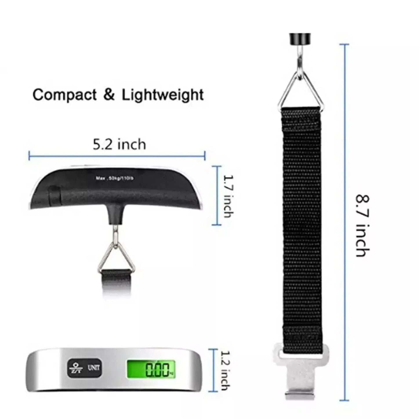 Poggyászmérleg 110 font 50 kg-os digitális kézi, hordozható, függő poggyászmérleg utazó bőrönd súlymérleghez