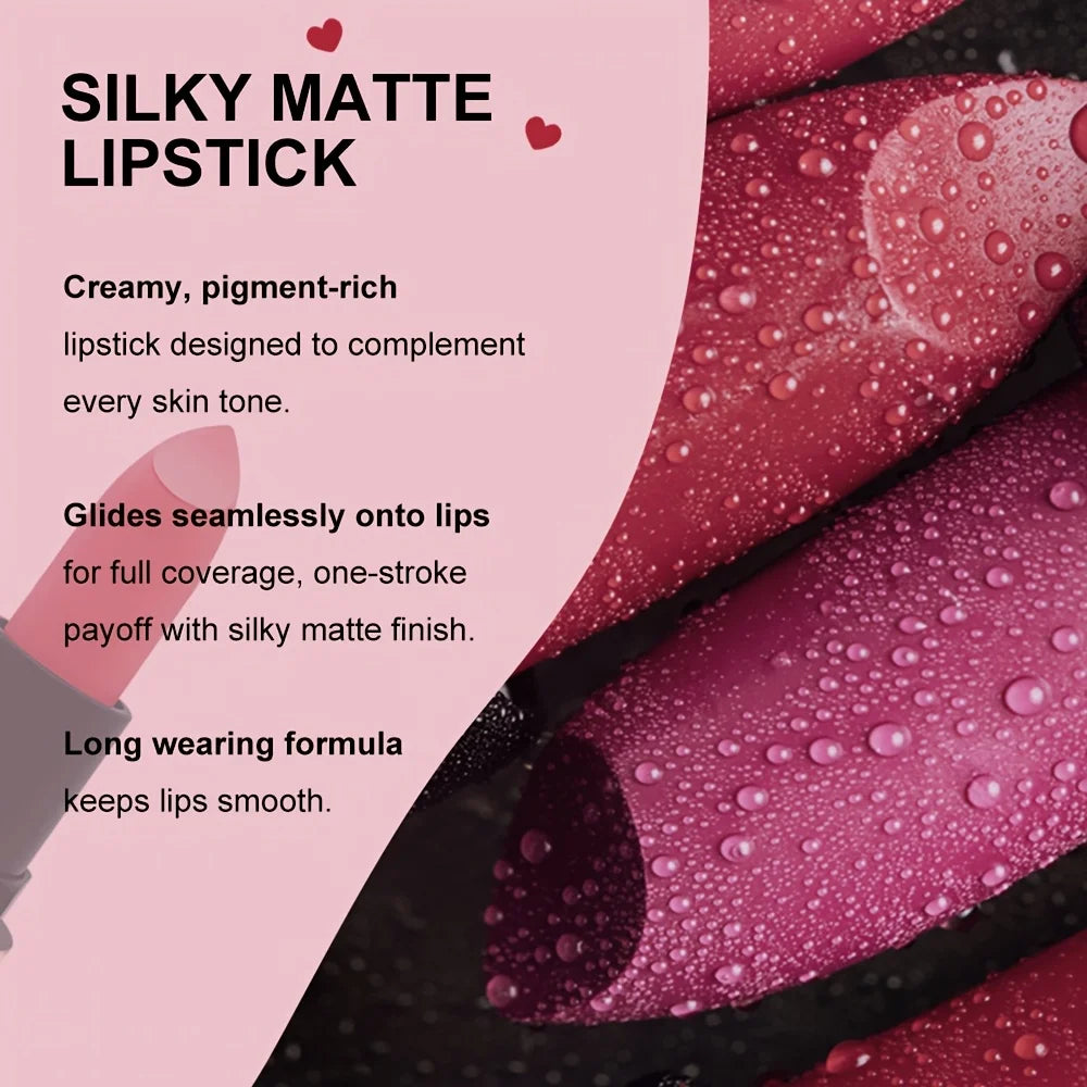 [Matt rúzs] 6 színű matt rúzs, könnyedésmentes, vízálló, tartós, nem fakuló rúzs, Love Lipstick