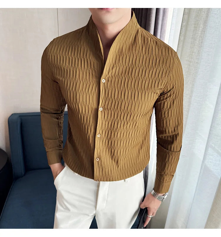 Új férfi ing, brit stílusú, lezser, hosszú ujjú, elegáns felsőrész, 4XL-M méretben