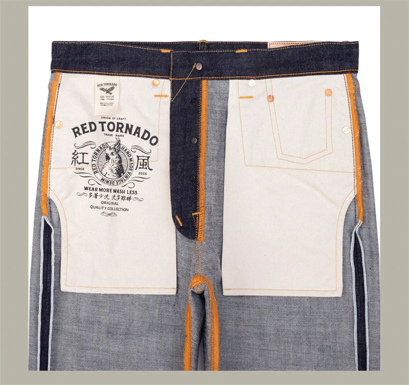 Piros Tornado 55501 Laza Egyenes Fazonú Férfi Farmer Raw Selvedge Farmer Nadrág Amekaji