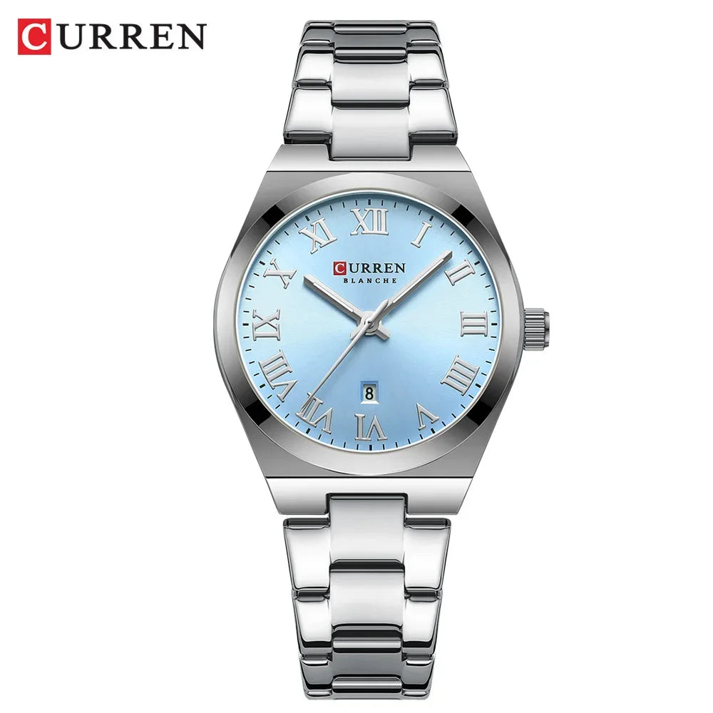 Női kisméretű számlapos karóra, rozsdamentes acél karóra nőknek, női karóra naptárral, női analóg kvarcóra, női vízálló karóra