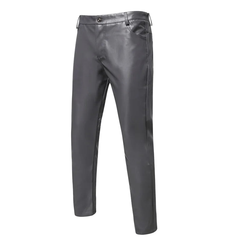 2026 új férfi bőr nadrágok divatos vékony PU nadrágok piros kék fekete szürke fehér pantalones hombre