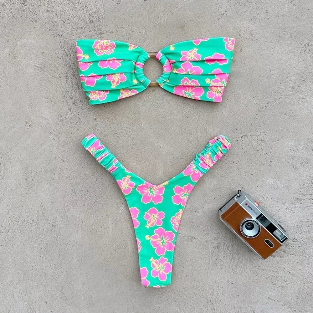 Micro Bikini Push Up Női Fürdőruhák 2026 Szexi Női Fürdőruha Brazil Bikini Szett tanga Biquini Fürdőruhák Nyomtatott Strandruha