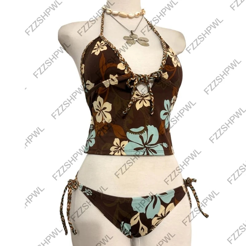 Y2k Strandbikini Spicy Girls Harajuku Grafikus Nyomat Divat Szubkultúra Tangóbikini Punk Utcai viselet Fürdőruha Gótikus Vintage hangulat