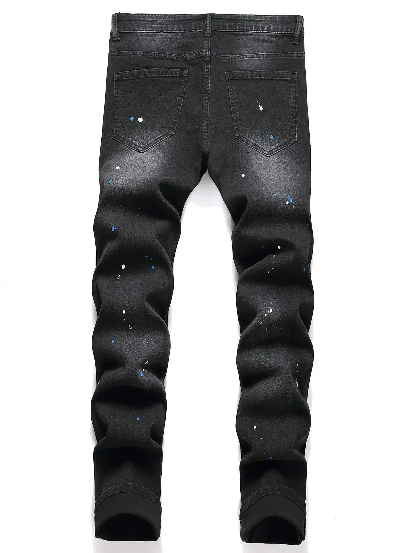 Férfi rugalmas, vékony farmernadrág férfiaknak, lezser nadrág, szakadt, patchwork, lyukas, farmer, hiphop, fekete, egyenes szabású nadrág
