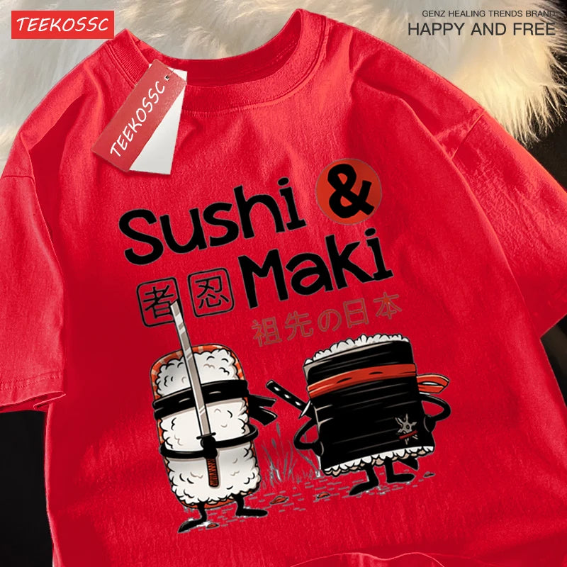 Theduc Sushi és Sushi Nyomtatás Férfi Női Póló Pamut
