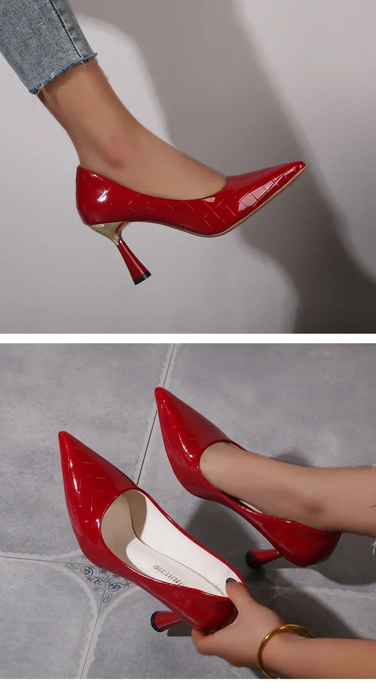 Cipők Női 2024 Trend Új Nyári Piros Magassarkú Elegáns Női Fekete Magassarkú Hegyes Orrú Pumps Ruha Bőr Fehér Női Cipő