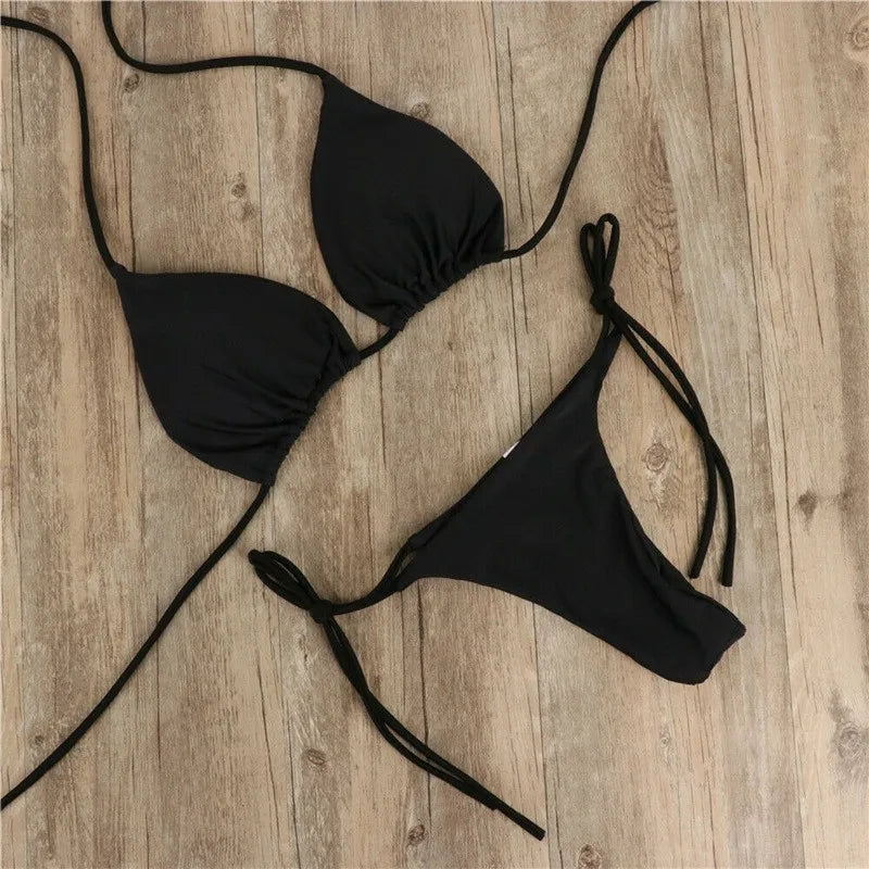 Női háromszög bikini szett, kétrészes fürdőruha, tanga alsó fürdőruha, strandruha