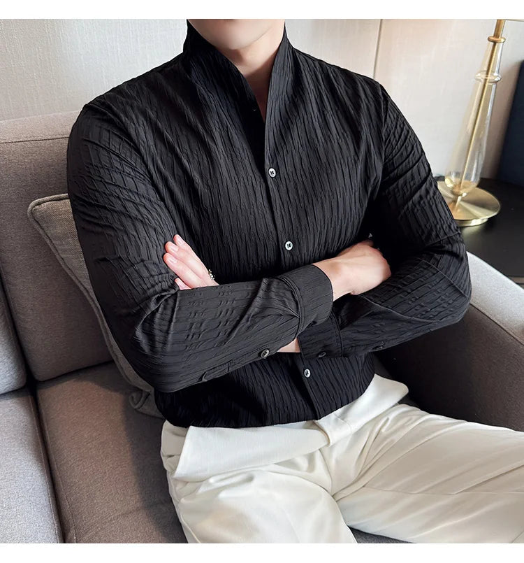 Új férfi ing, brit stílusú, lezser, hosszú ujjú, elegáns felsőrész, 4XL-M méretben