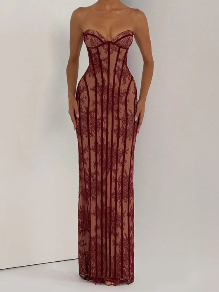 Női gézes halszálkamintás pánt nélküli ruha, sikkes, hát nélküli, váll nélküli, derékig érő, vékony maxi ruha, vestidos 2026, hölgy estélyi ruhák