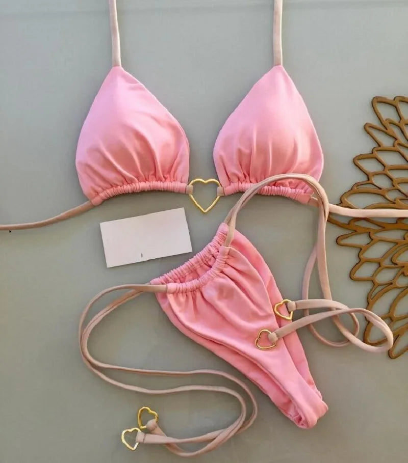 RUOTONSEPT Szexi Pántnélküli Egyszínű Bikini Szett Női Fürdőruha Kétrészes Háromszög Tanga Fürdőruha Brazil Bikinik