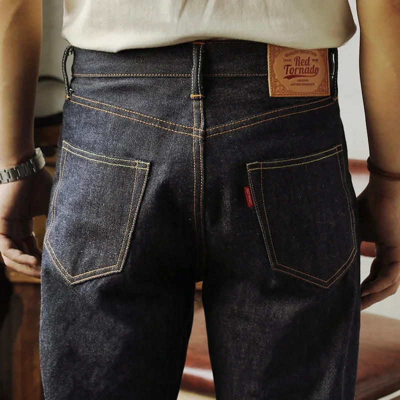 Piros Tornado 55501 Laza Egyenes Fazonú Férfi Farmer Raw Selvedge Farmer Nadrág Amekaji
