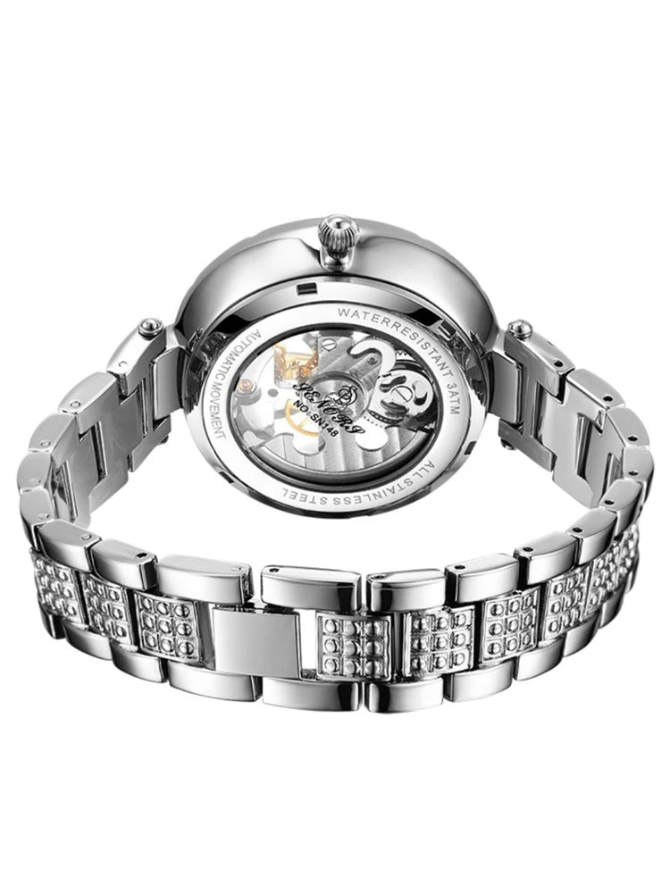 Női automata mechanikus karóra, csúcsmárkás luxus bőr vízálló órák, női csontváz Tourbillon óra, reloj mujer, új