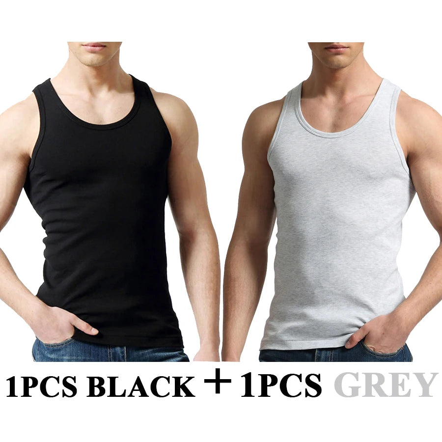 Férfi Tank Tops Fitness Hűvös Nyári 100% Pamut Ujjatlan Felsők Edzőterem Slim Alsóing  10 Szín 1DB