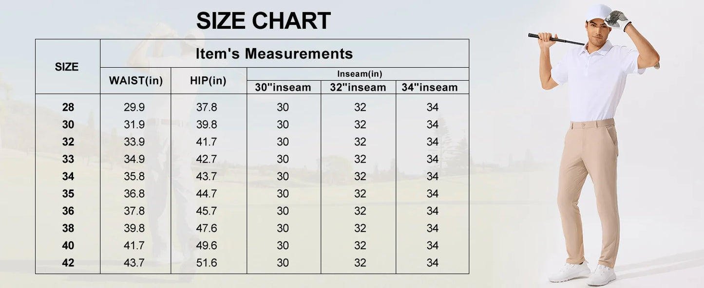 Férfi lezser golfnadrág, rugalmas, vékony, egyenes, könnyű, minőségi üzleti nadrág, golf sportnadrág, 30-34-es belső szárhossz