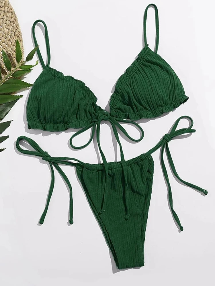 Új 2025 szexi fürdőruha, csíkos bikini, női fürdőruha, push up bikini, kötszer, strandruha, egyszínű bikini szettek