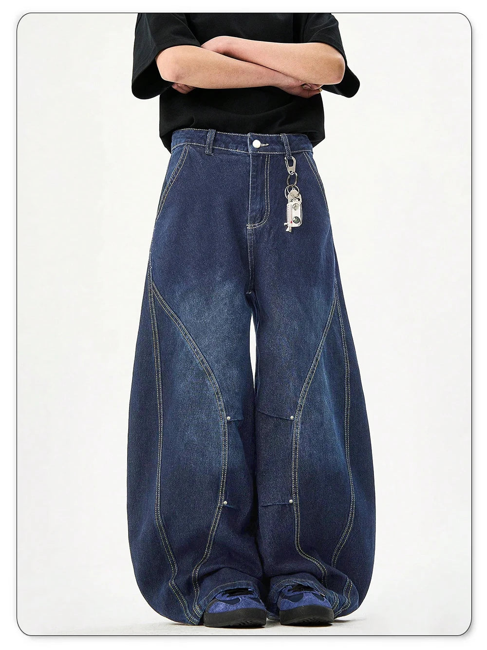 Férfi amerikai retro kék bő machete  farmer unisex bő, egyenes szárú